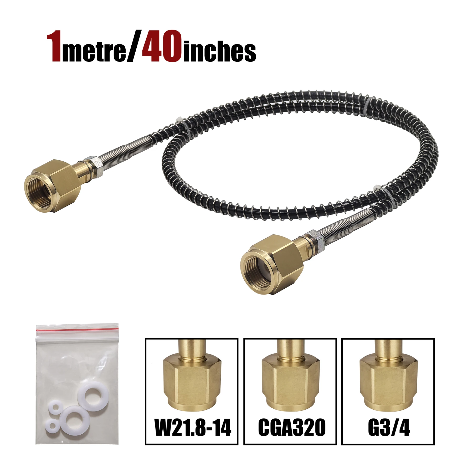 Carbon Dioxide Cylinder Bottle Tank HPA Fill Station Refill Charging Adapter With 40inches/100cm Hose Connector W21.8, CGA320