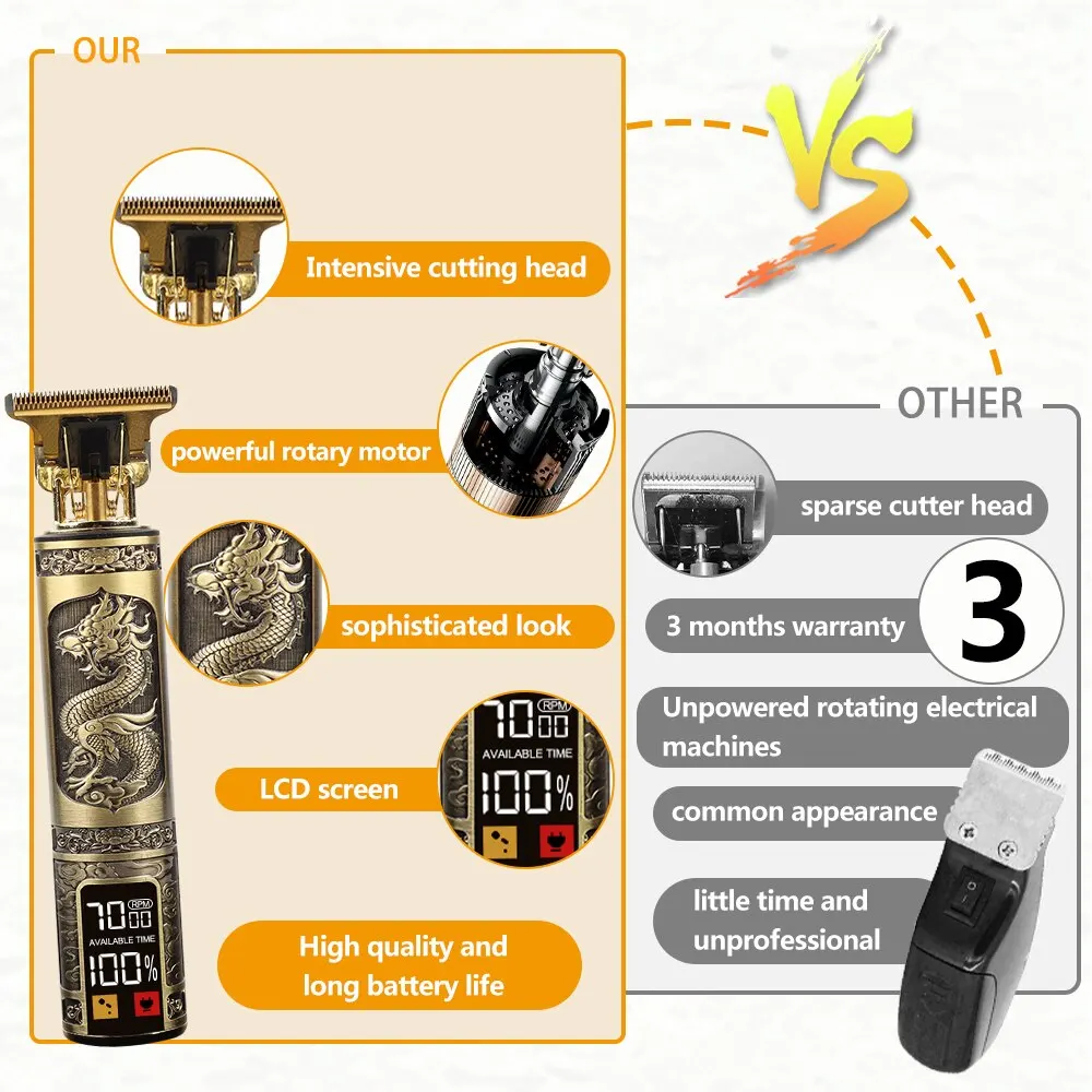 ปัตตาเลี่ยนไฟฟ้า T9เครื่องโกนหนวดไฟฟ้า T9วินเทจปัตตาเลี่ยนมืออาชีพ
