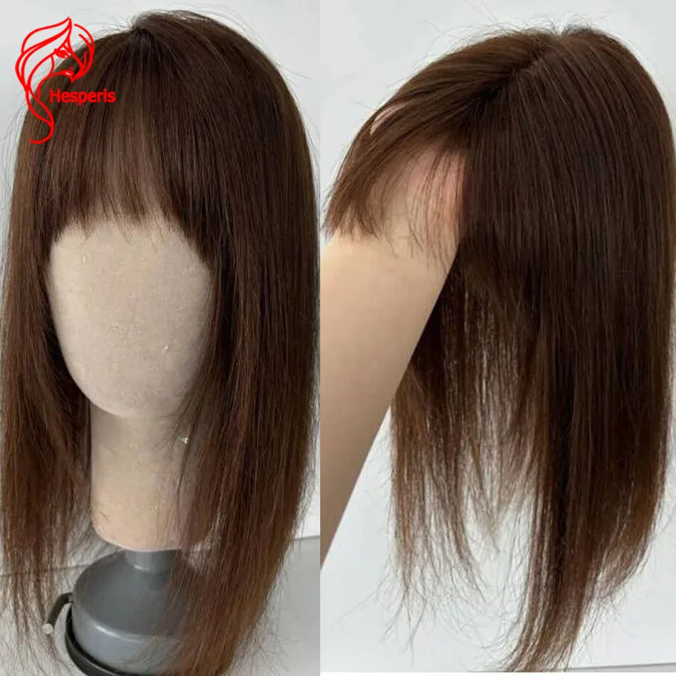 Hesperis Natural Cabelo Humano Topper com Franja Francesa, Cabelo Real Clip-in Topper para Volume e Cobertura Cinza, 5x6"