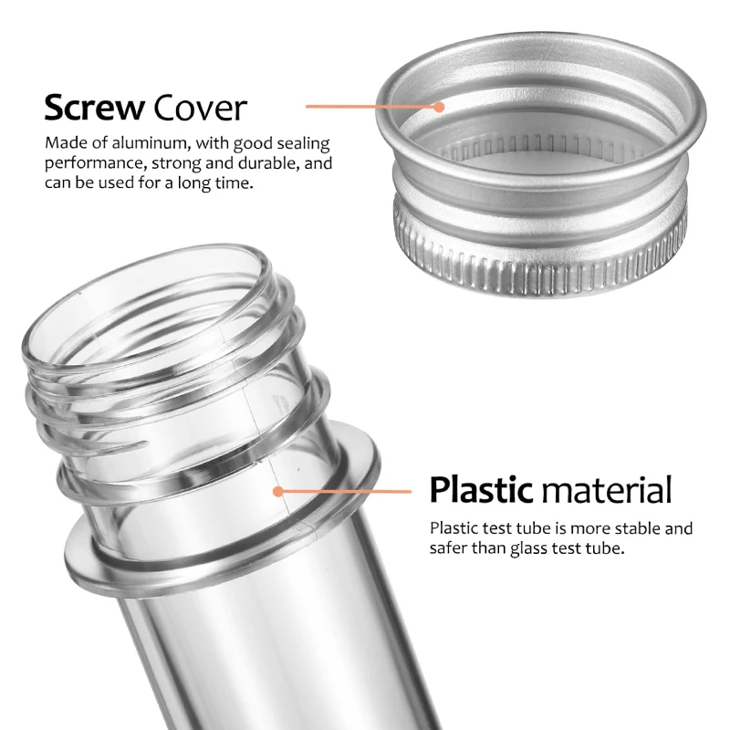 30 tubos de ensayo de plástico transparente, botellas de plástico pequeñas de 30ml, 50ml