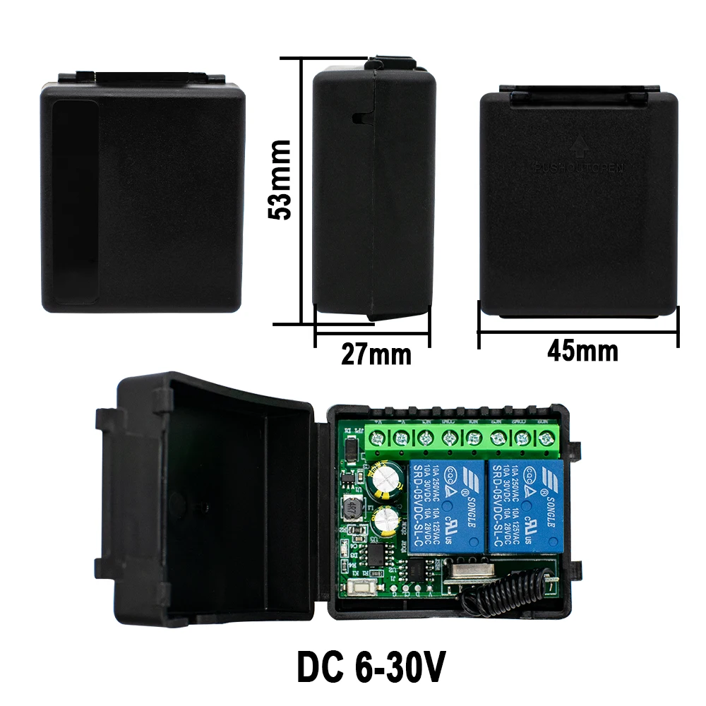 433MHz rf Remote Control DC 12V 24V 220V 2CH Relay Receiver for universal Garage Door Light LED Fanner Motor Signal transmission