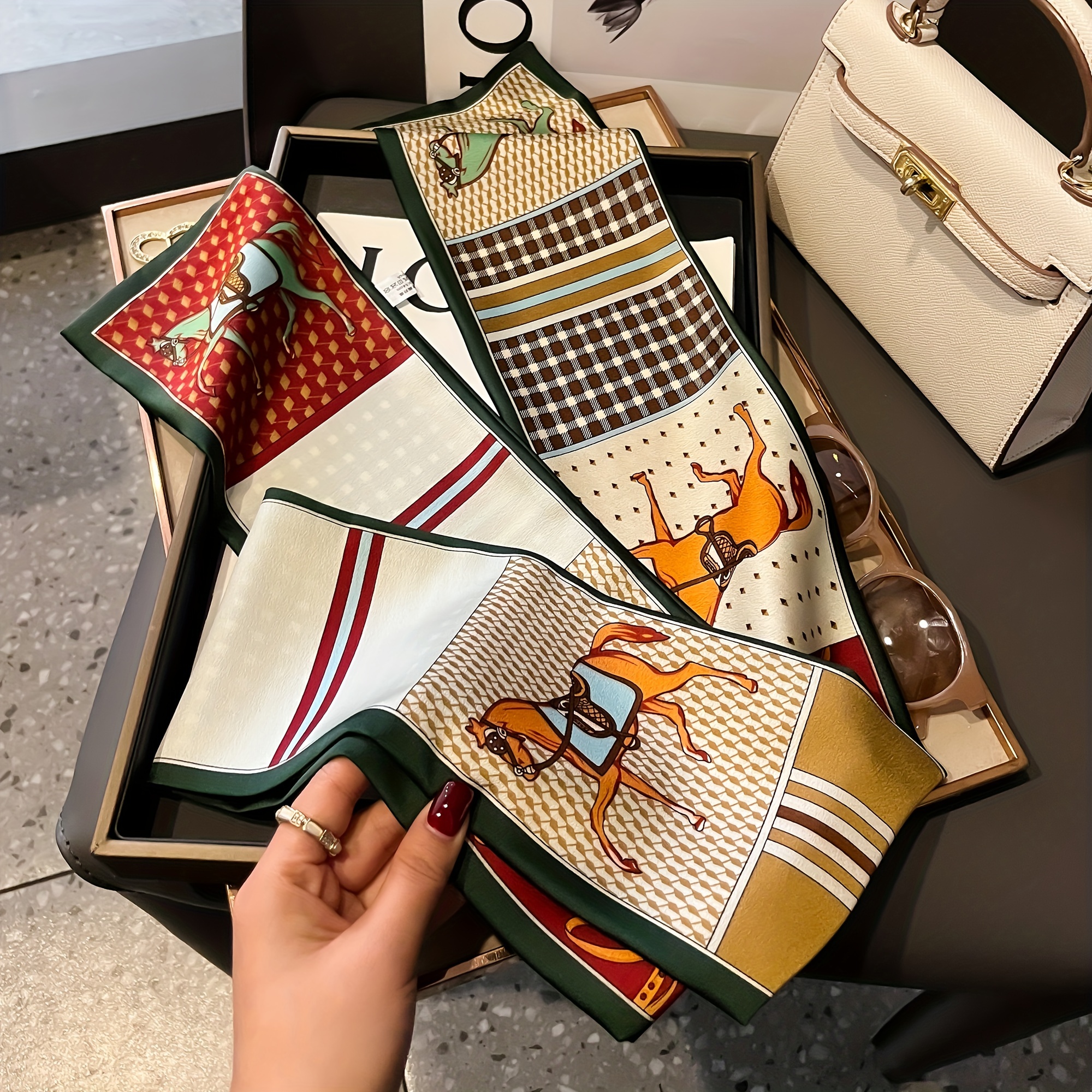 Роскошный шелковый шарф с рисунком лошади, повязка на голову, шейный платок, платок, женские шарфы для волос, галстук на шею, узкие шарфы, мягкий атлас