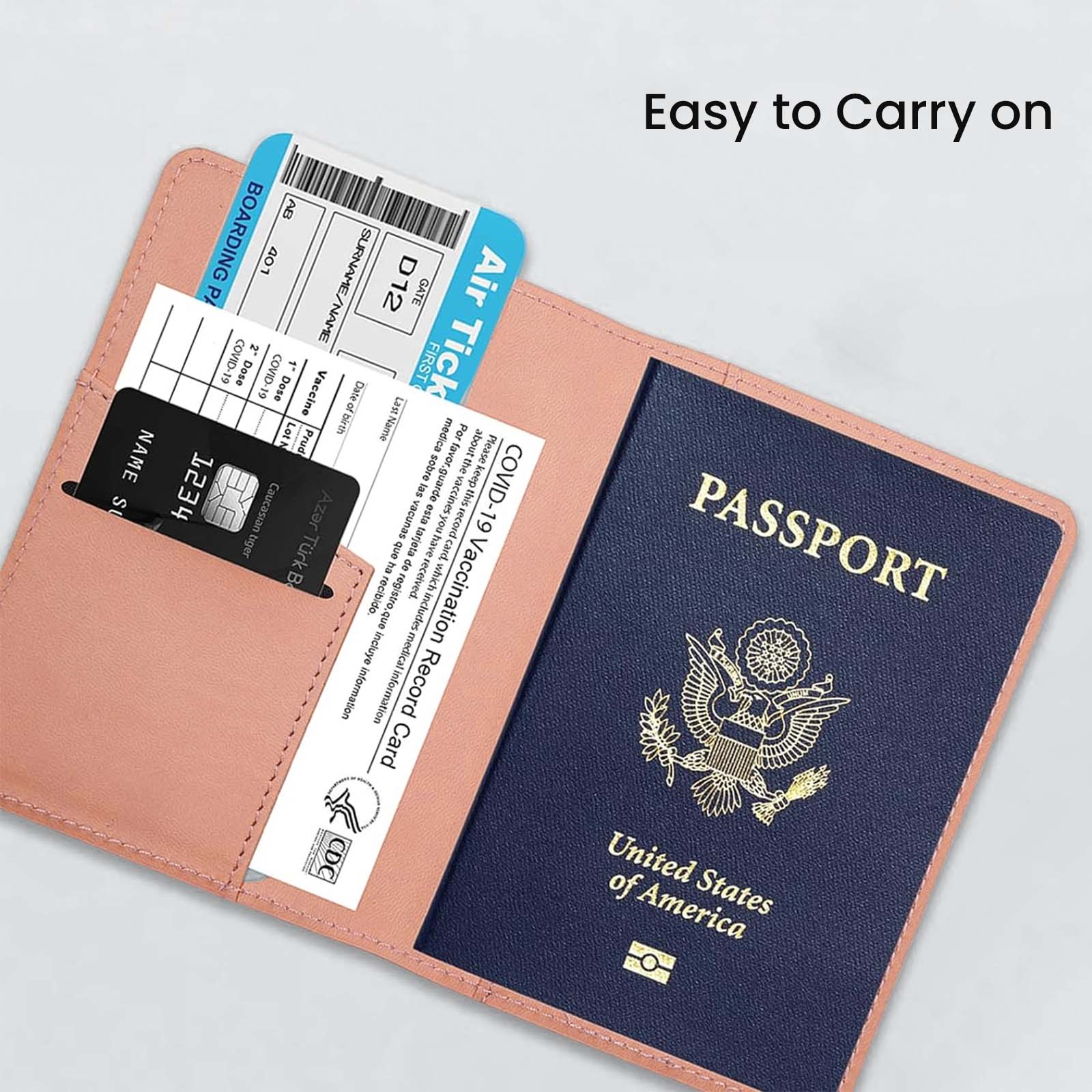 Carteira de passaporte pura chique de couro sintético leve à prova d'água com bloqueio Rfid fino porta cartão de vacina itens essenciais para viagem