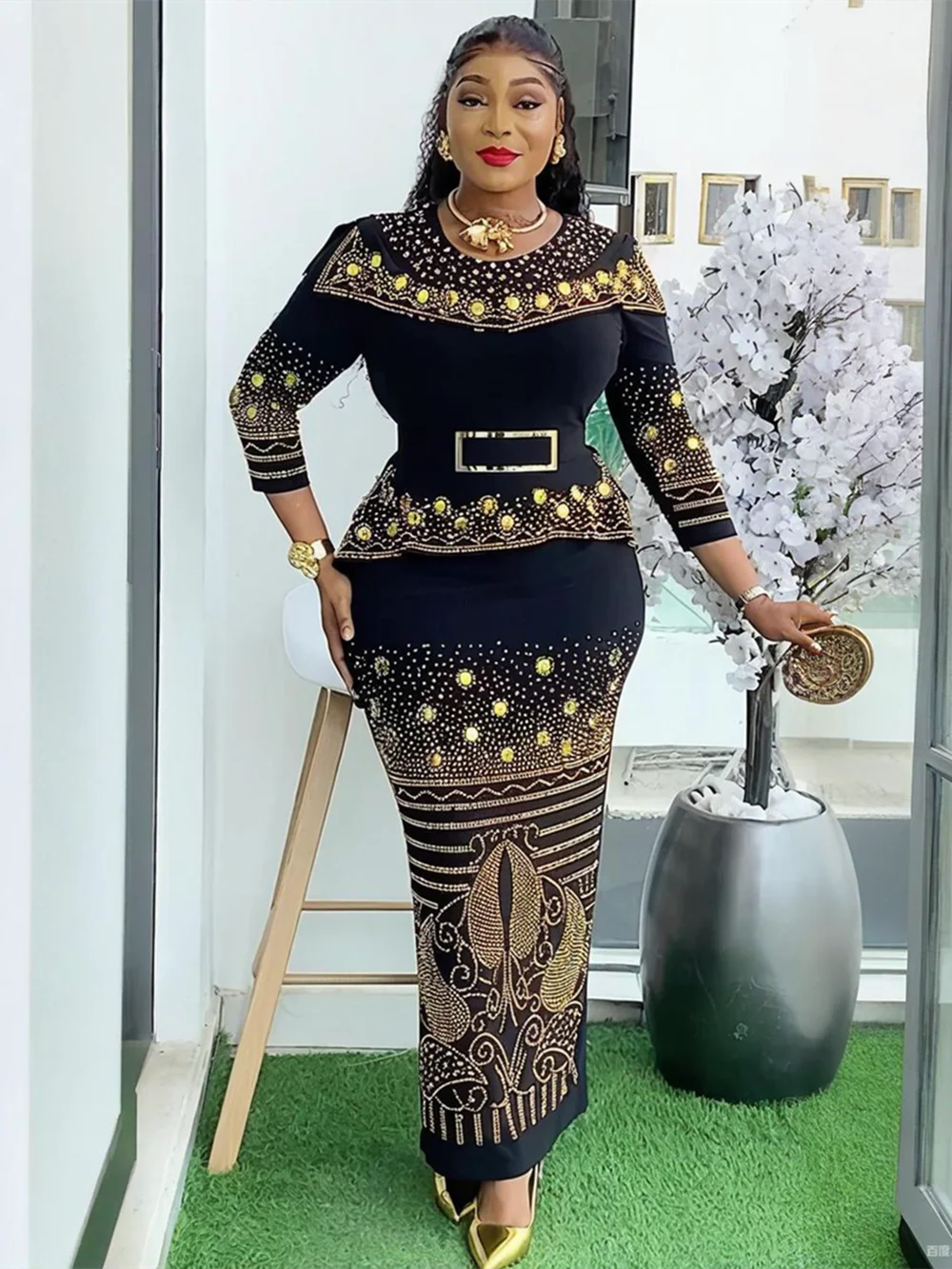 Afrikanische Partykleider in Übergröße für Frauen, Dashiki, Diamant, figurbetontes Maxi-langes Kleid, elegantes Türkei-Muslim-Hochzeits-Abendkleid
