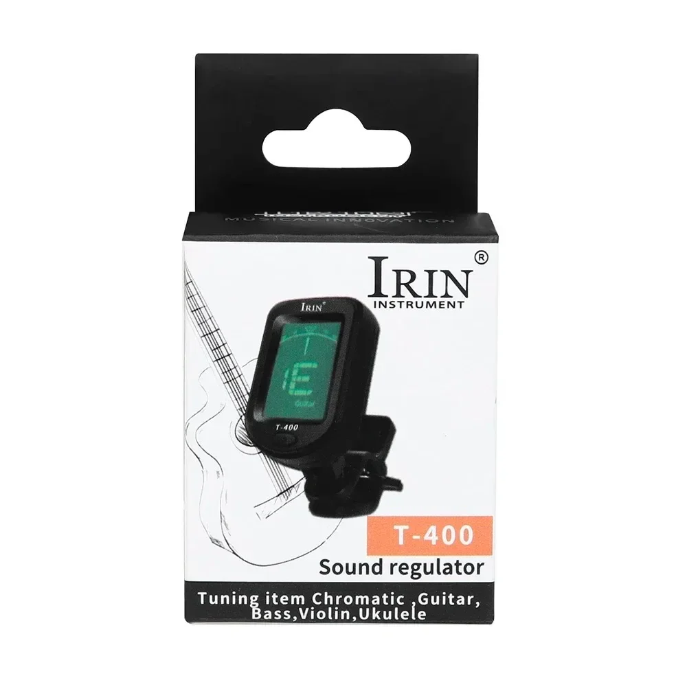 Clearance_IRIN T-400 Afinador de guitarra Afinador de tono digital con clip para bajo Violín Guitarra Ukelele eléctrico Universal Rotata de 360 grados