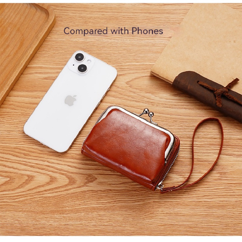 Tarjetero Vintage para mujer, bolso de mano pequeño con cordón, gran capacidad, de cuero, con cremallera, monedero con múltiples ranuras para tarjetas