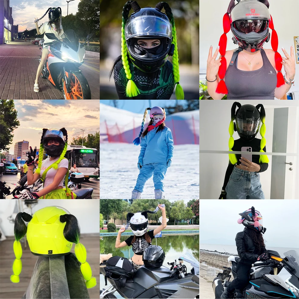 2 ピース/ペア新しいオートバイヘルメット三つ編み女性三つ編みウィッグバイクヘルメット 164 色ツイストデュアルピグテールポニーテール吸盤付き