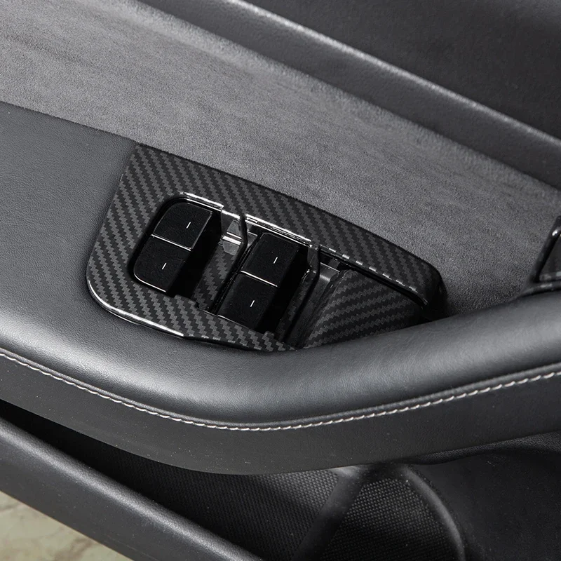 Cửa Sổ Nâng Nút Công Tắc Cho Mẫu Tesla Model 3 Y Bao Viền Miếng Dán Khung Sợi Carbon ABS Nội Thất Ô Tô Phụ Kiện 2017-2023