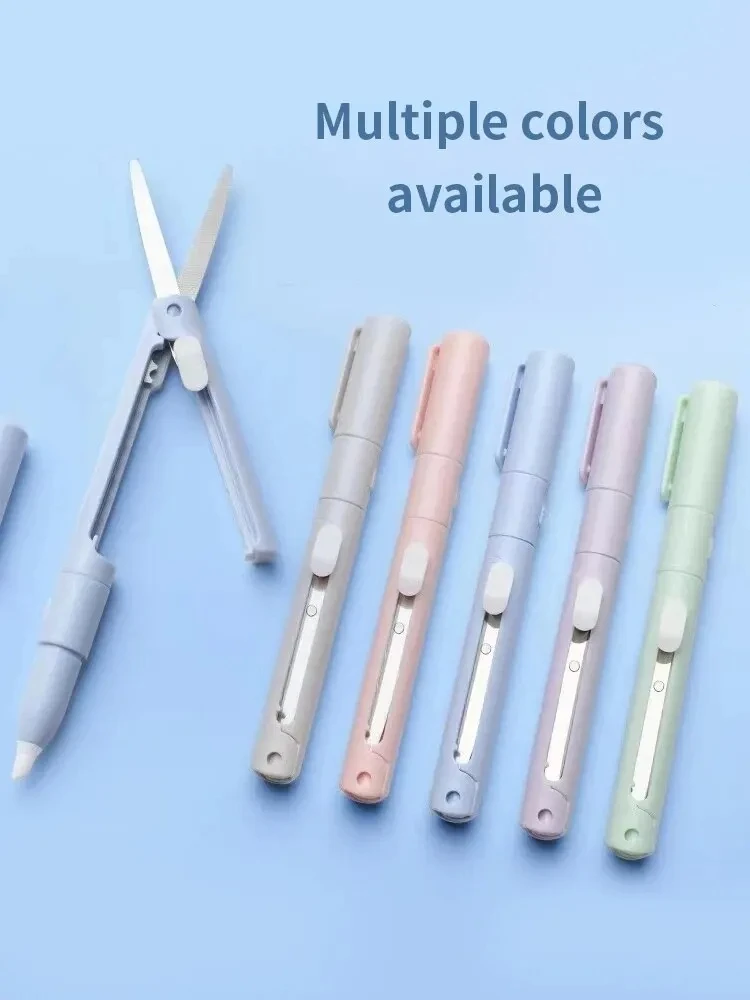 1pc Mini Portable Scissors Paper Cutter Knife 2 In 1 Multifunctional Pocket Pen Shape Scrapbooking Carving Cutting Art Tools