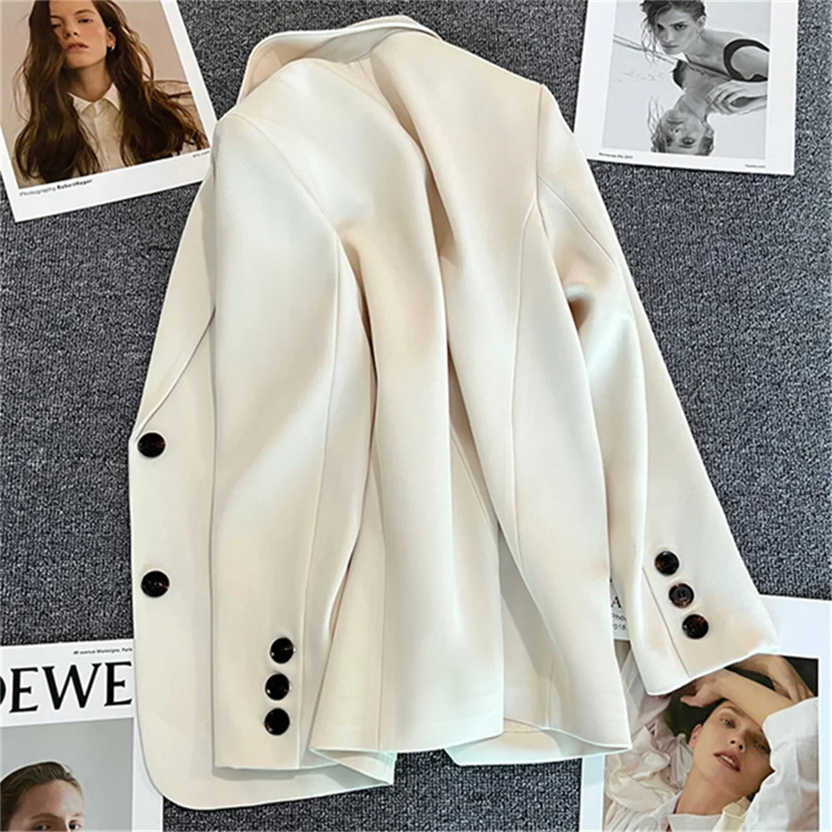2024 女性ジャケット新韓国ファッション小さなスーツトップブラウンスーツコート服ルーズストレート気質スリムブレザー女性のための