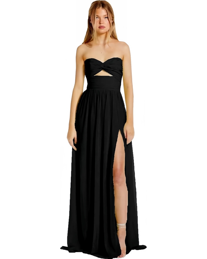 Strapless chiffon galajurken geplooid sexy hoge split backless cocktailpartyjurk uit de schouder lange homecoming-jurk