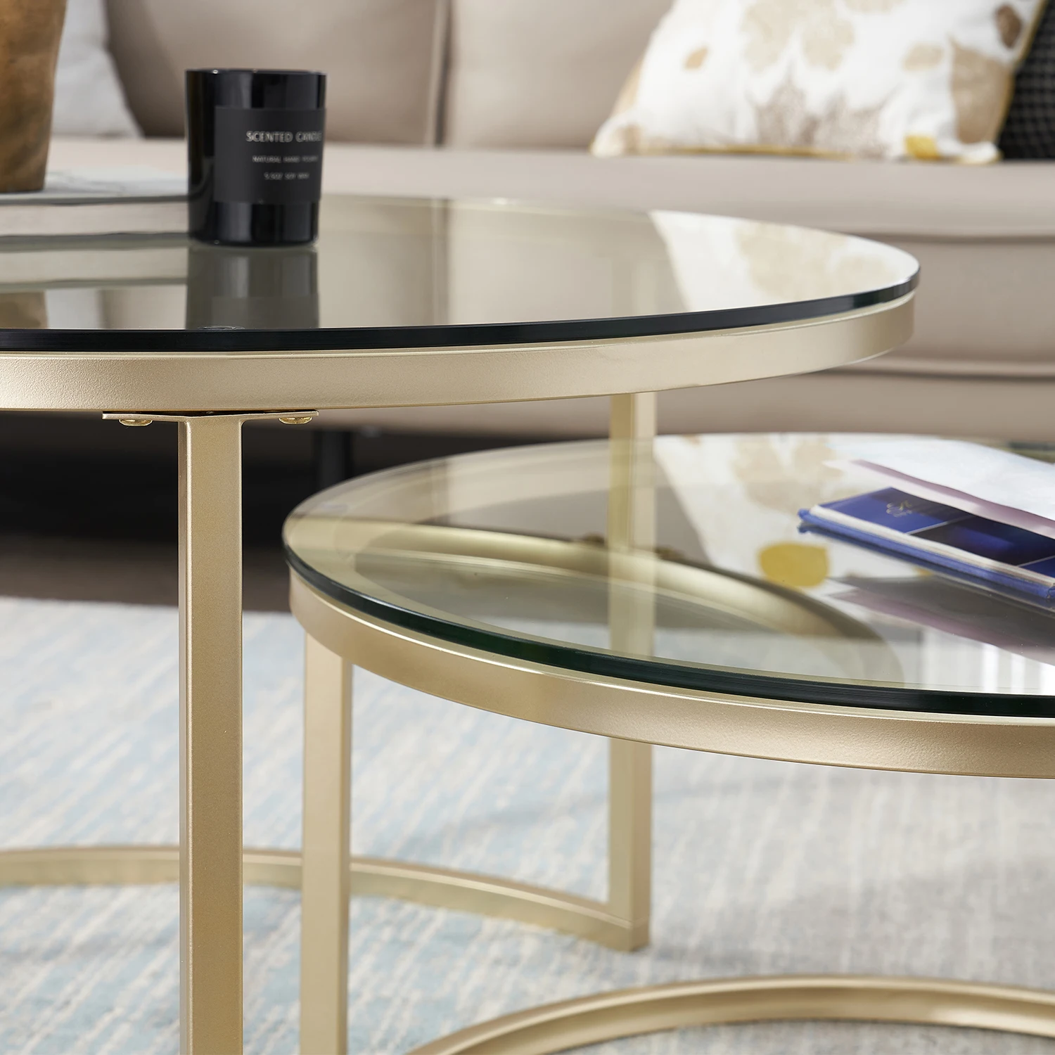 Table basse en fer 2 en 1, mode petit appartement, salon, Table basse ronde en verre trempé pour canapé, Table basse d'appoint
