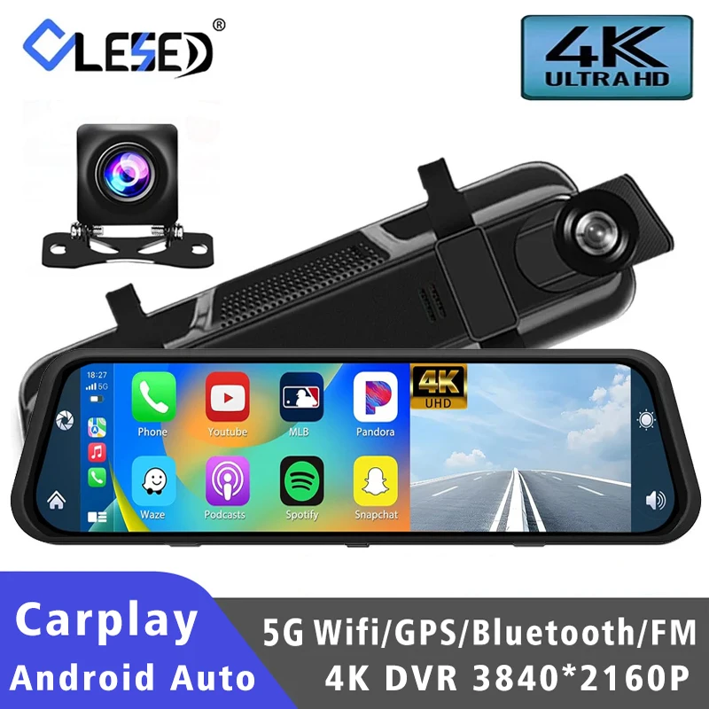 10 "Dash Cam 4K 3840*2160P Auto Dvr Carplay Android Auto GPS 5G WIFI AUX Stream rückspiegel Dashcam Kamera Stick Recorder FM