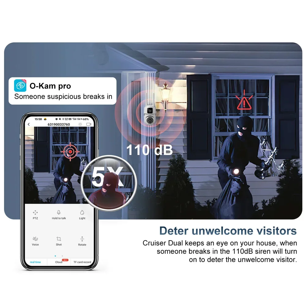 4K 8MP HD Smart Night Vision Wifi Camera PTZ Outdoor Dual Screen Human Detection Dual Lenes IP Security Protection Cam O-Kam pro