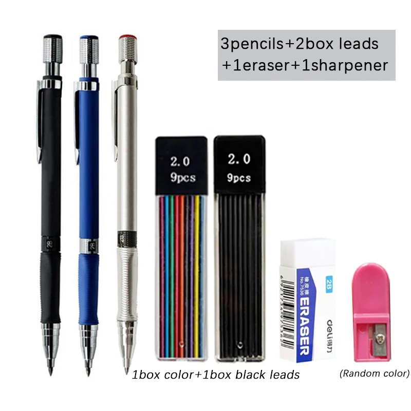 ชุดดินสอ 2.0 มม.2B สีดํา/สีเติมสําหรับเขียน Sketching Art Drawing ภาพวาดโรงเรียนดินสออัตโนมัติ