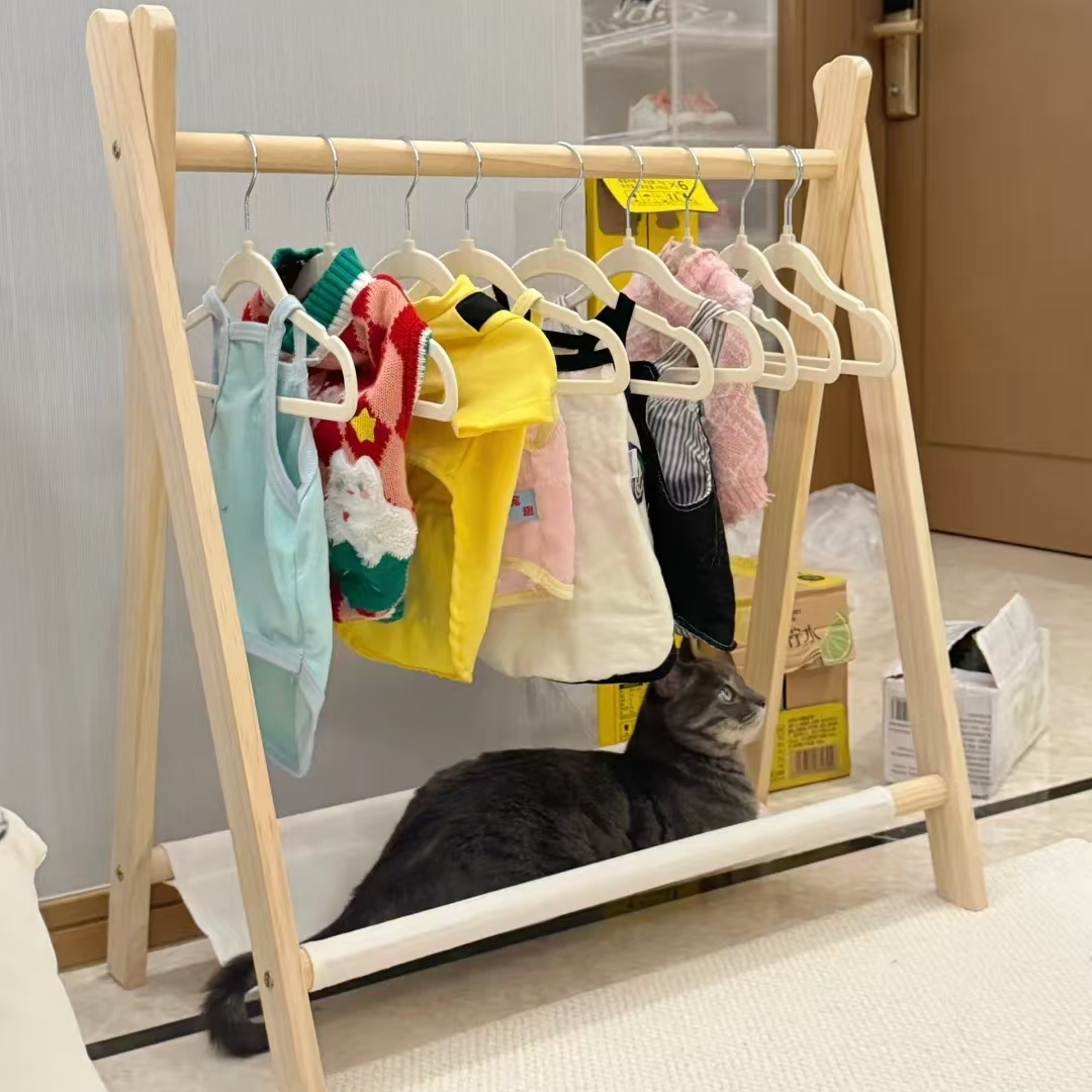 Cabide de chão para animais de estimação, guarda-roupa para cães, madeira sólida, filhote de cachorro, gato, cabide para cães, rack de armazenamento de roupas pequenas