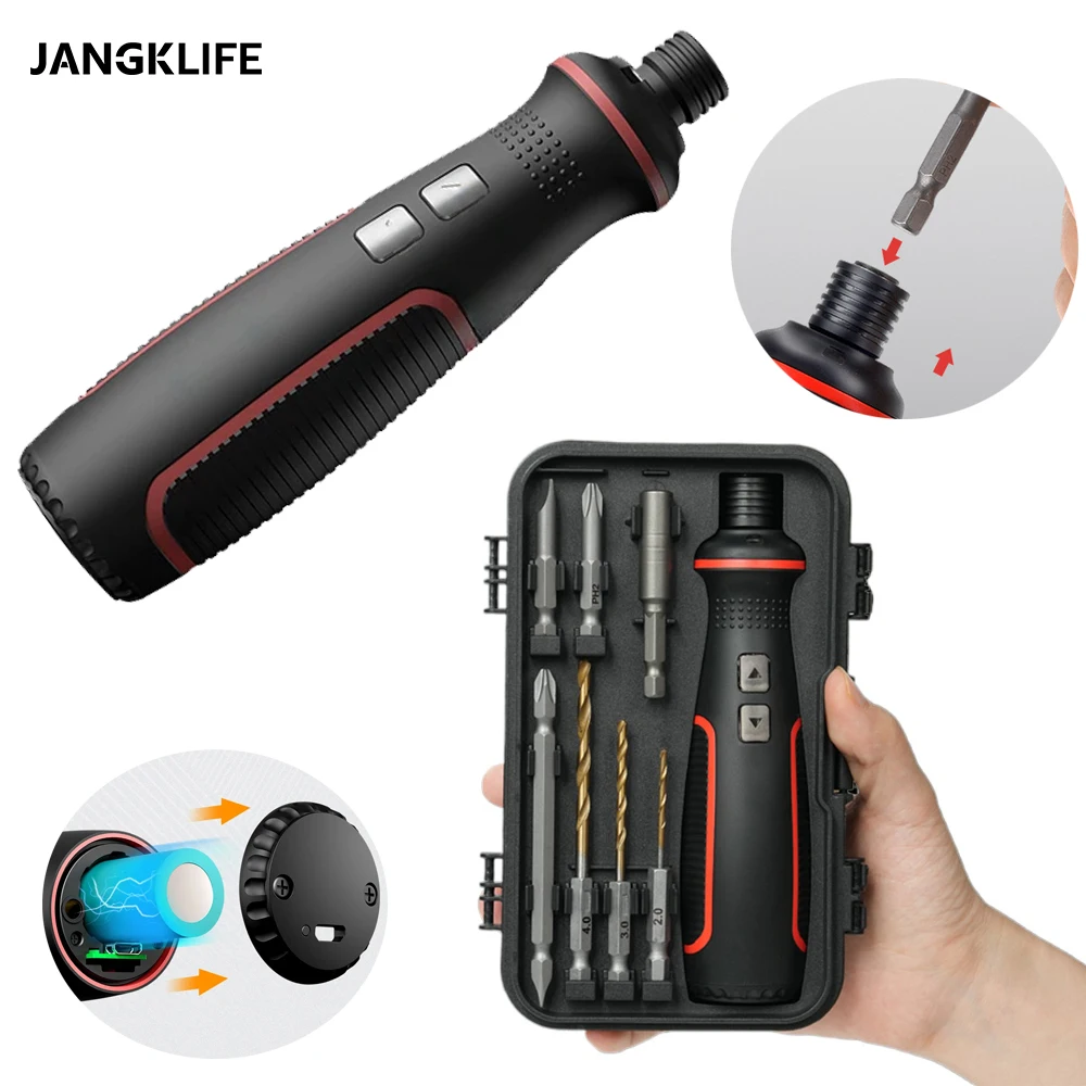 JANGKLIFE USB Rechargeable 3.6V Electric Screwdriver with LED Light, Wireless Mini Power Tool DIY Home Multi-Purpose