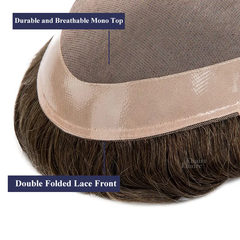Herren-Kapillarprothese, Mono-Herrenperücke, Naturhaar-Perücken für Männer, 15,2 cm, menschliches männliches Haar, Prothese für Männer, Toupet, langlebige Herren-Perücke