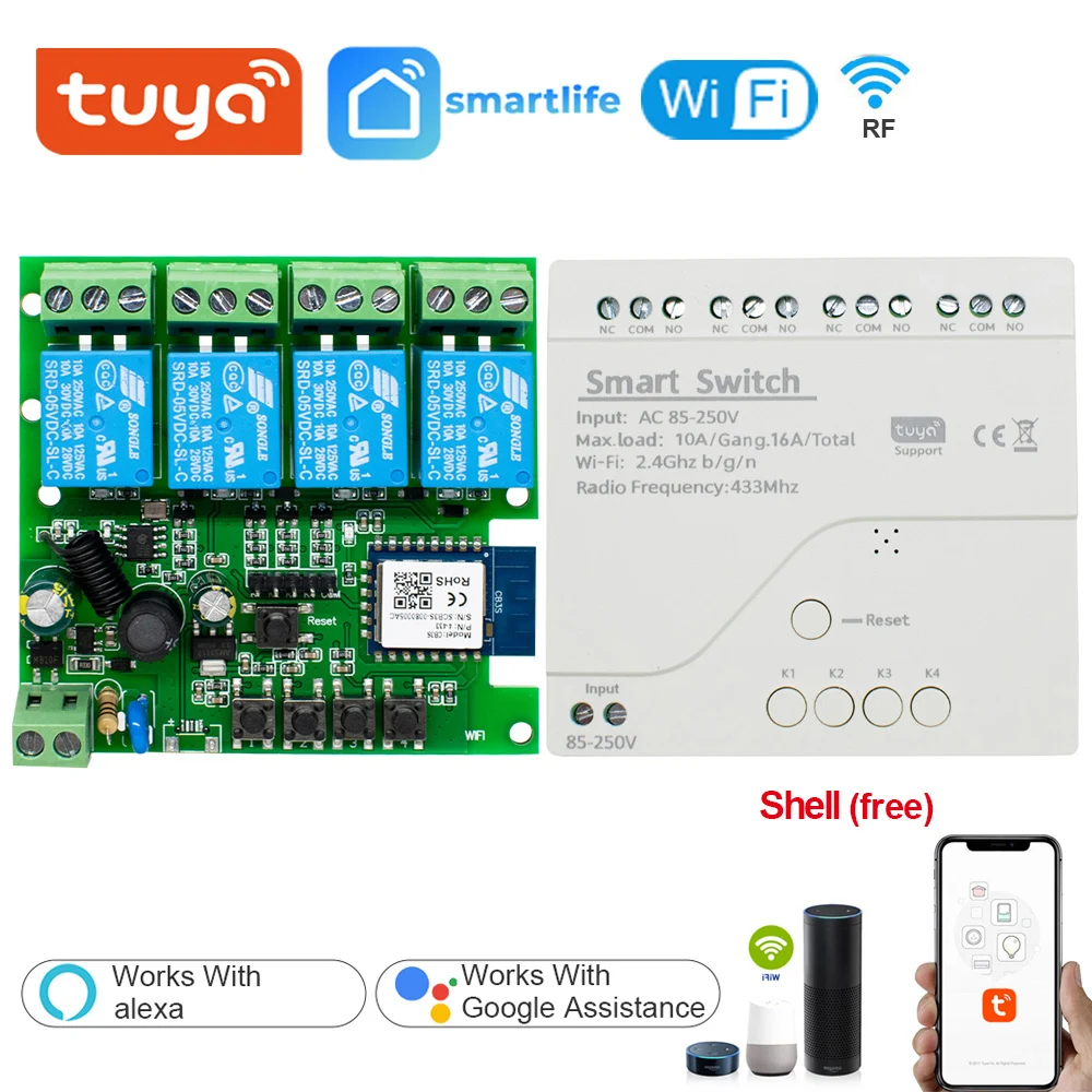 Clearance_Tuya Smart Wifi Schalter Modul 12 V 24 V 220 V RF 433 Fernbedienung Appliance Control Modul 4CH relais Arbeit Mit Alexa Go