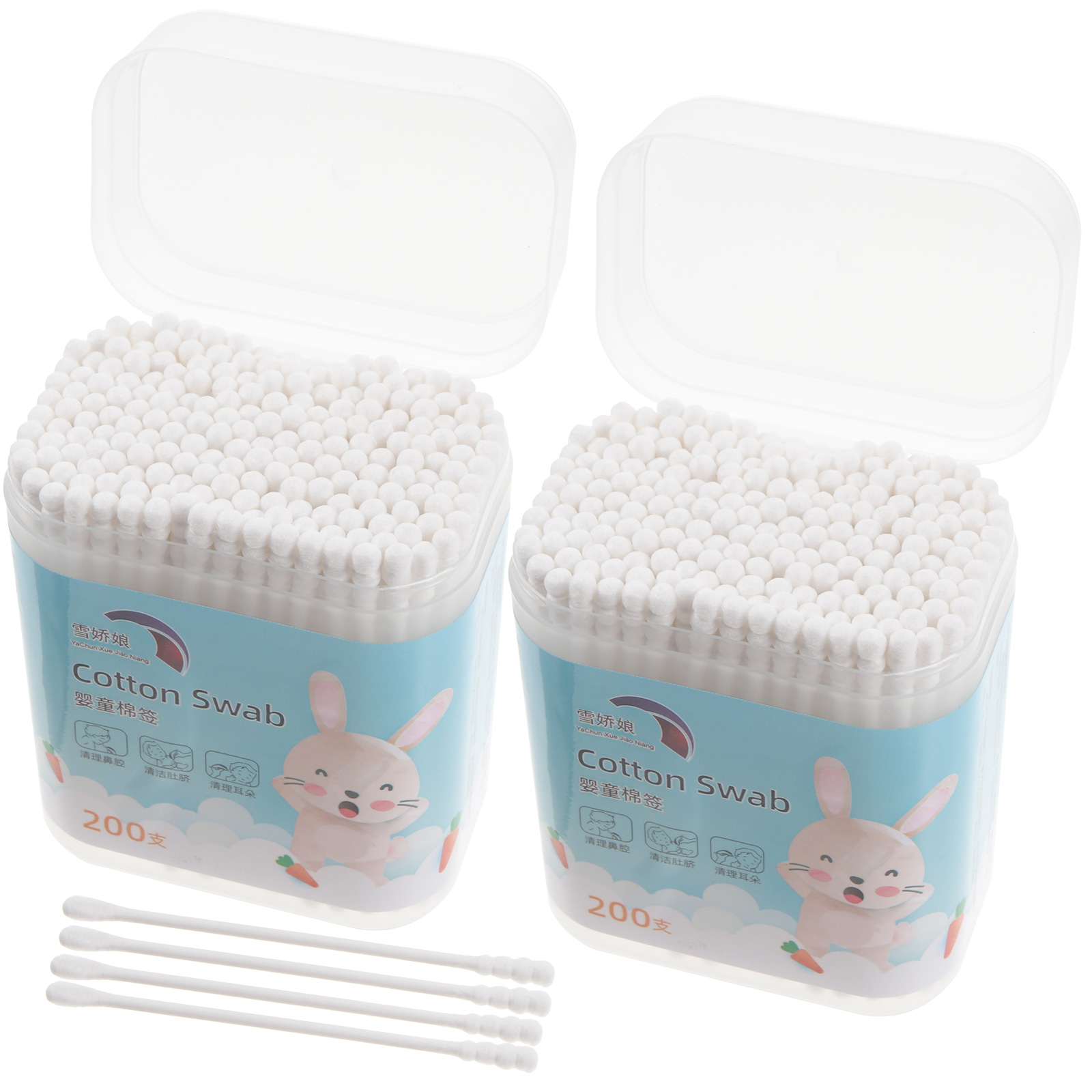  400 PCS/2 Baby Swabs Ear Cleaning Sticks Nose Cotton Pointed Reusable Thin Shaft Toddler