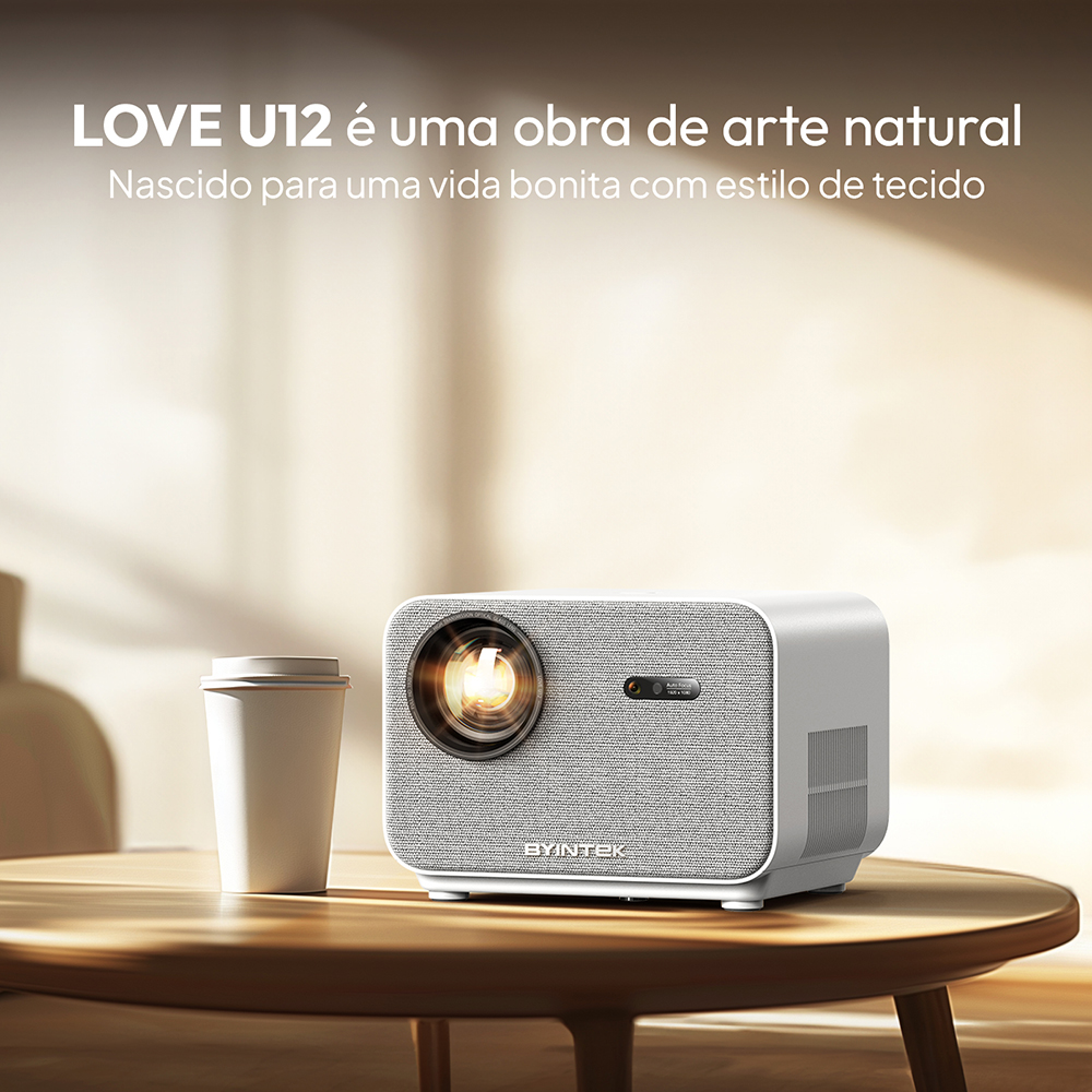 BYINTEK LOVE U12 Full HD 1080P Projetor 4K 800 ANSI Android WiFi 6 Projetores de home theater com foco automático para vídeo de reuniões de filmes
