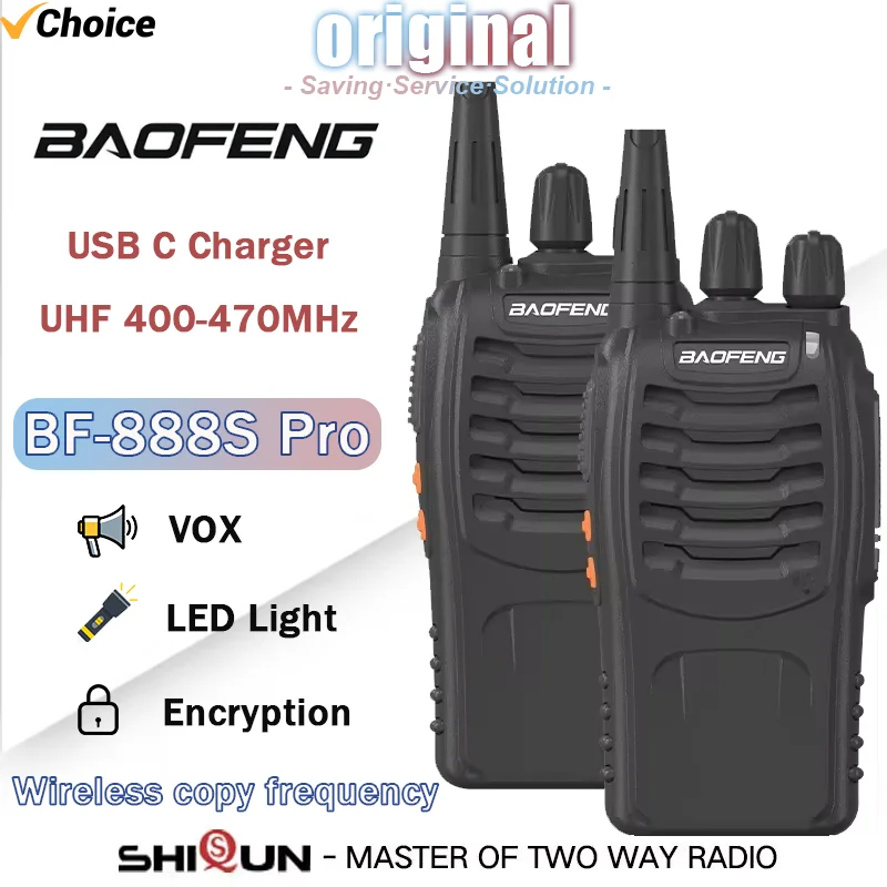 Baofeng-walkie-talkie BF-888S Pro, cargador de piezas de 2/4 USB-C, frecuencia de copia inalámbrica 888S, largo alcance, 5W, UHF, 400-470MHz, Radios bidireccionales