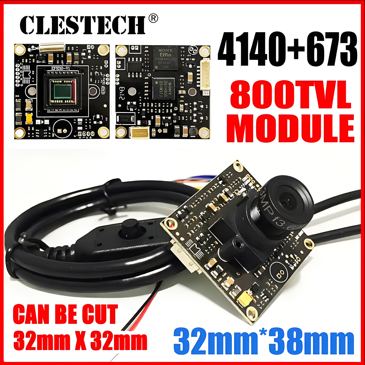 Чип CLESTECH Effio CCD 4140 + 673 800TVL, 1/3 дюйма, модуль SONY, камера видеонаблюдения, аналоговая печатная плата, OSDCable 960H, микроскоп, сделай сам, мониторинг Микроскоп DIY Модуль видеокамеры 25mm 16mm 2.8mm