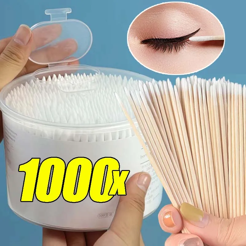 100/1000 Uds hisopos de algodón puntiagudos desechables belleza multiusos a prueba de polvo hisopos de algodón suaves y cómodos de doble/una sola cabeza