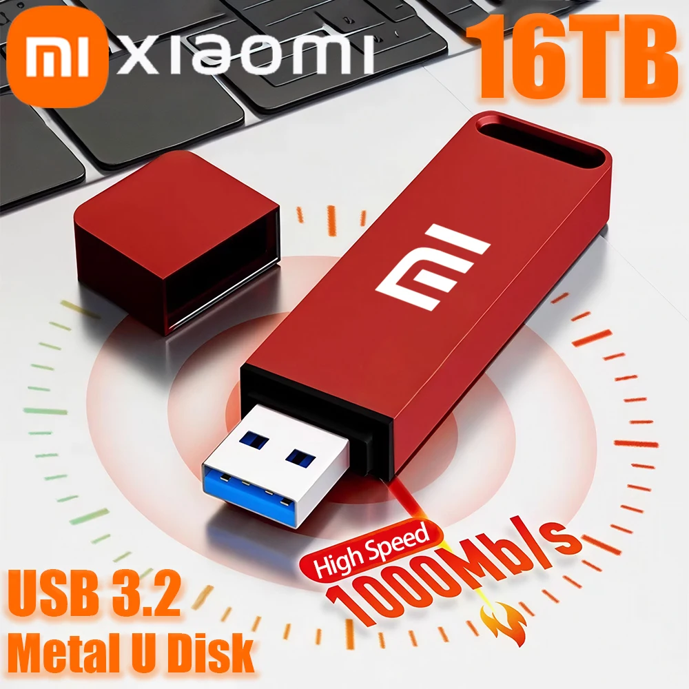 Xiaomi Original 16TB Pen Drive USB 3.2 Flash Drive High-Speed Pen Drive Type-C Metal USB Memory For Computer Storage Devices