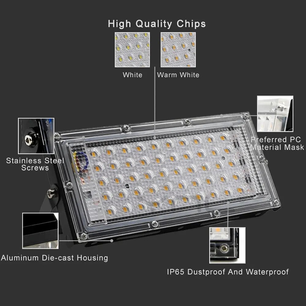 50W LED Reflektor Flutlicht Außenbeleuchtung IP65 Wasserdichter Scheinwerfer 220V Gartenbeleuchtung Projektoren Wandleuchte
