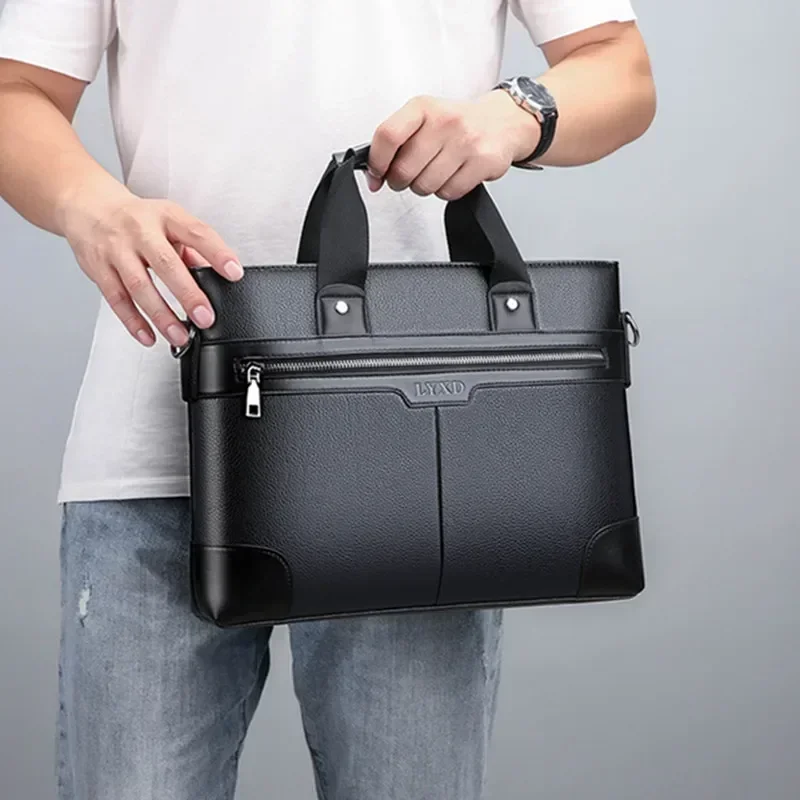 Men's PU Leather Waterproof Briefcase - Anti-Theft Laptop Bag with Document Organizer for Business Travel Essentials
