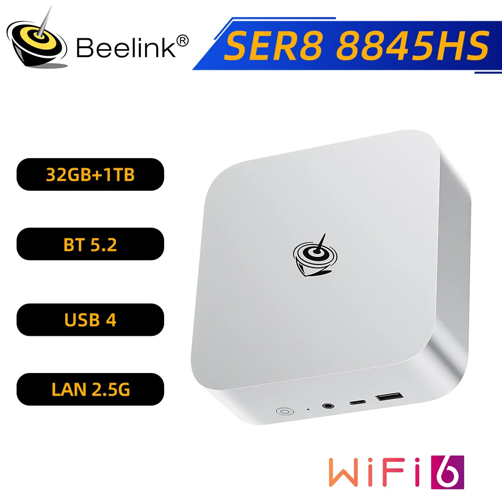 Beelink SER8 8845HS Мощный мини-ПК AI AMD 32 ГБ DDR5 1 ТБ PCIe4.0 SSD USB4 2,5 Гбит/с Wi-Fi6 BT5.2 для домашнего настольного компьютера