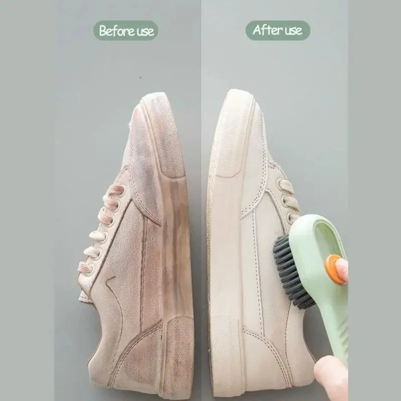 Automatic pressing liquid long handle shoe brush with soft bristles that do not damage shoes, laundry brush, cleaning tool
