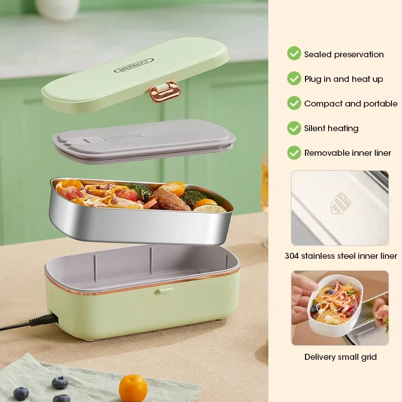 Fiambrera eléctrica, calentador de alimentos portátil, caja Bento sin agua, calentador de alimentos de acero inoxidable, fiambrera de comida para oficina, calentador eléctrico