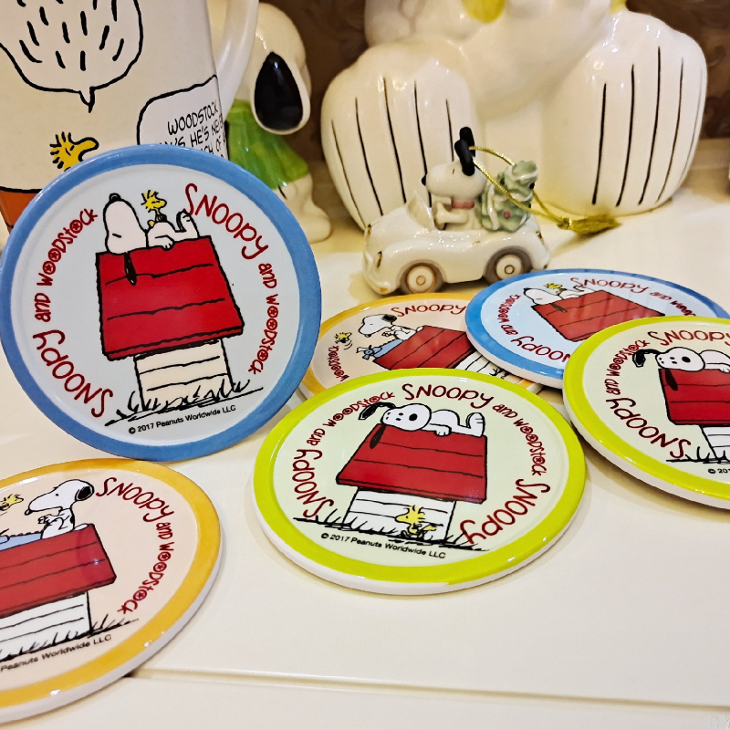 Snoopy Coaster Anime Coffee Cup Heat Insulation Table Mat Drink Cup Non Slip Pot Holder Thicken Table Placemat Accessories Gift
