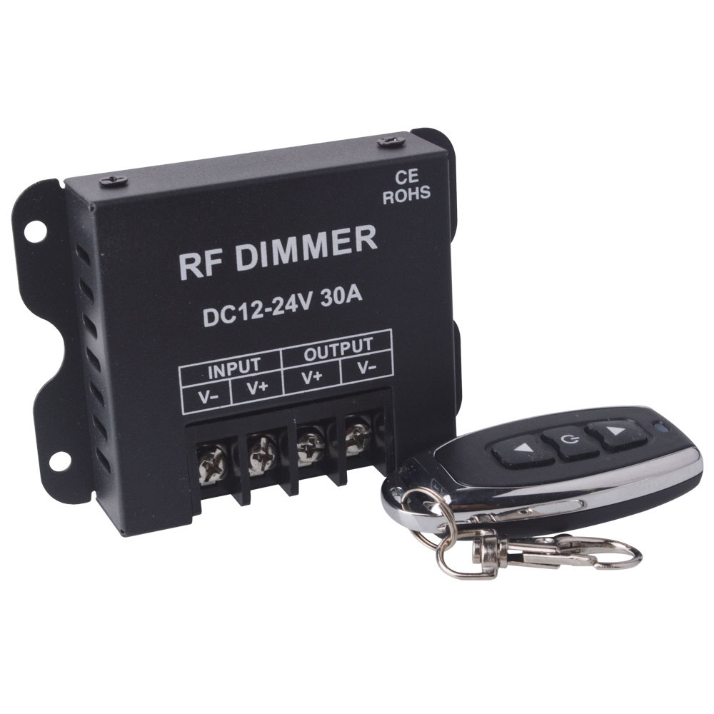 Controlador atenuador LED 30A de bajo voltaje 12-24V con Control remoto inalámbrico RF de 3 teclas para tira de cadena de iluminación LED de un solo Color