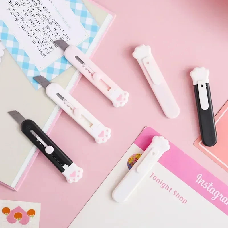 Cute Cartoon Cat Claw Mini Portable Retractable Paper Cutter Express Unboxer Paper Box Parcel Opener Utility Knife Accessories