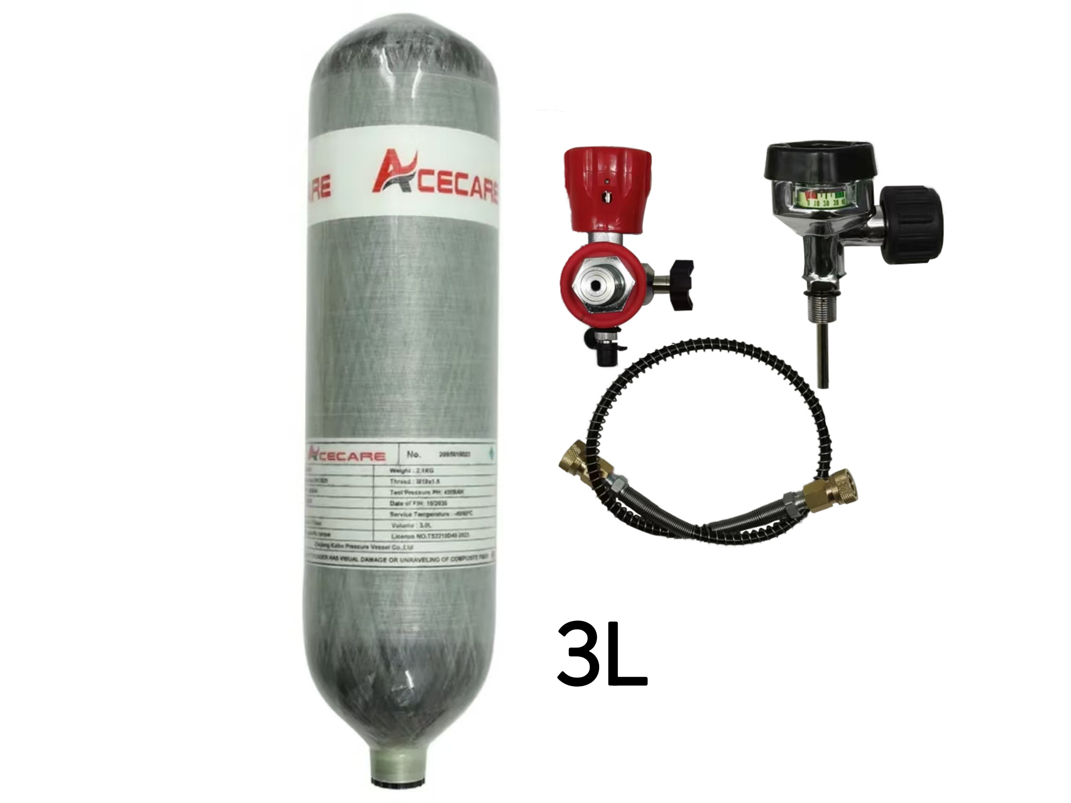 ACECARE 3L Kohlefaser-Zylinder 4500 psi 300 Bar HPA-Tank Hochdruckzylinder mit Regelventil zum Tauchen M18 * 1,5