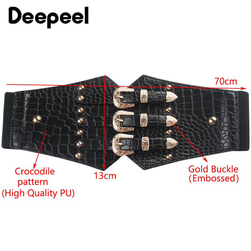 Deepeel 1pc 13*70cm Neue Mode Frauen PU Metall Cummerbunds Niet Elastische Dekorative Korsett Luxus Weiblichen Baum taille Gürtel