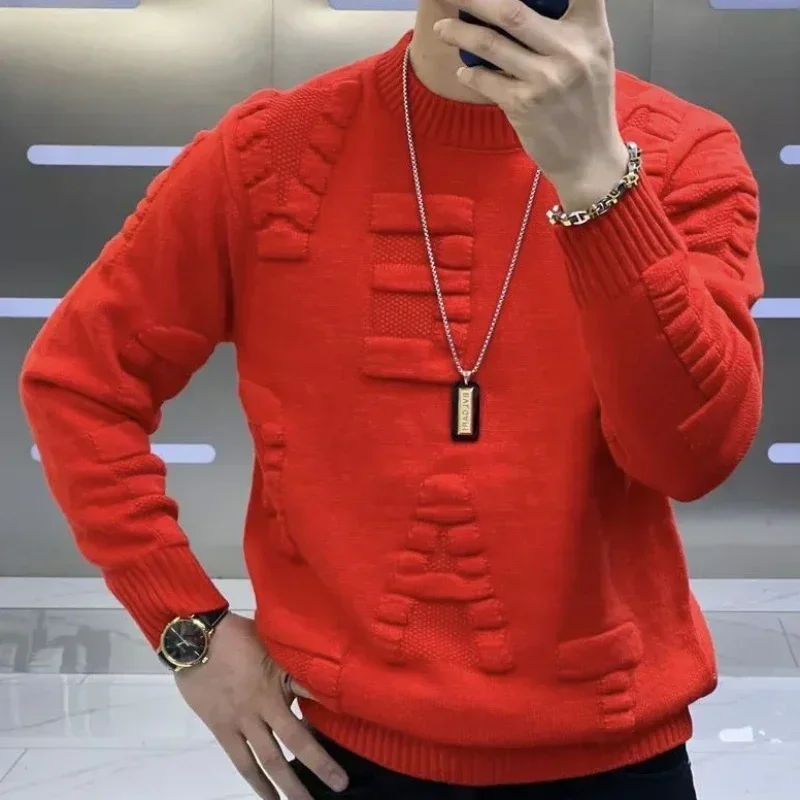 Suéter de punto verde para hombre, jerseys lisos de Color sólido, moda coreana, jerséis clásicos, Overfit calentado
