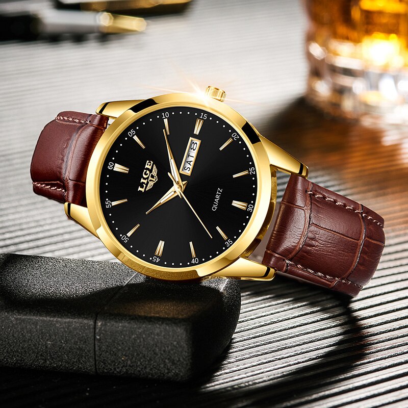 Moda Relógios Homens Top Brand Luxo Quartz Watch Men Leather Strap Waterproof Business Casual Men Relógios de pulso Relógio