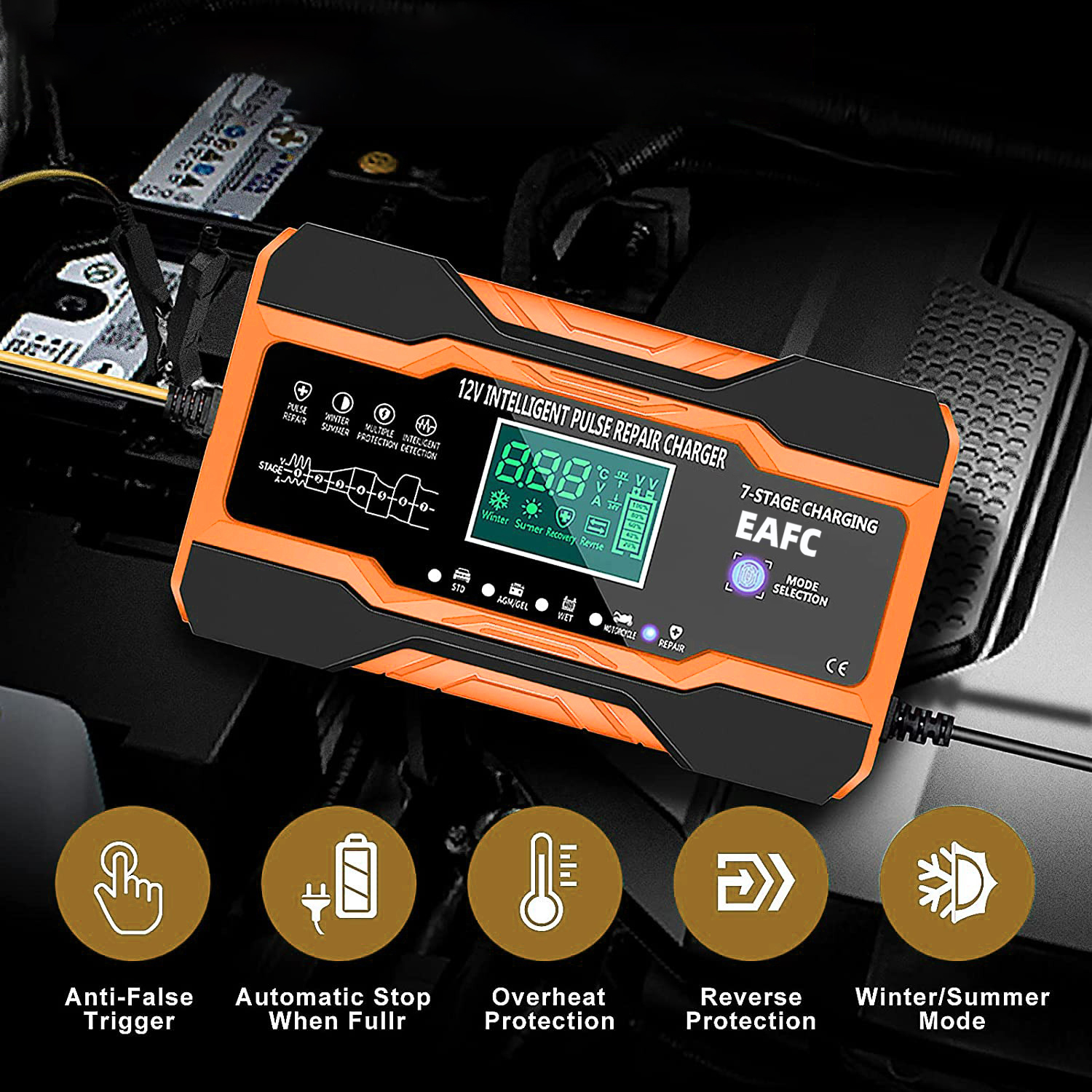 EAFC 12V 12A 車のバッテリー充電器 240 ワット全自動パルス修理充電車オートバイ AGM ゲルウェット鉛酸に適した