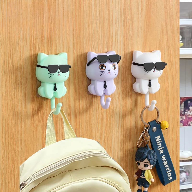 Ganchos para gatitos, ganchos decorativos de inducción para gravedad de gatos de dibujos animados, estantes de almacenamiento para llaves, paraguas, toallas, ganchos adhesivos, 1 Uds.