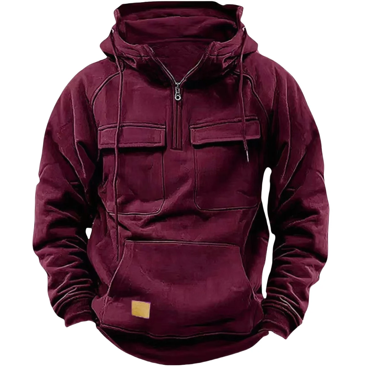 Tactisch sweatshirt met capuchon voor heren, effen, warm fleece-sweatshirt in werkkledingstijl, herenjack met meerdere zakken