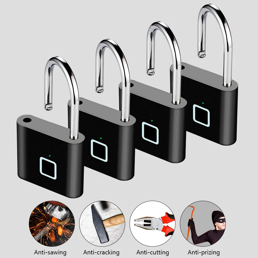 KERUI Keyless USB Charging Fingerprint Lock Smart Padlock Waterproof Door Lock 0.2sec Unlock Portable Anti-theft Padlock Zinc