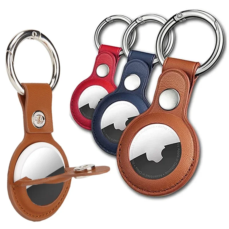 Para Apple Airtag funda llavero y soporte de etiqueta de aire de cuero PU funda protectora de seguimiento con llavero de bucle para funda protectora AirTags