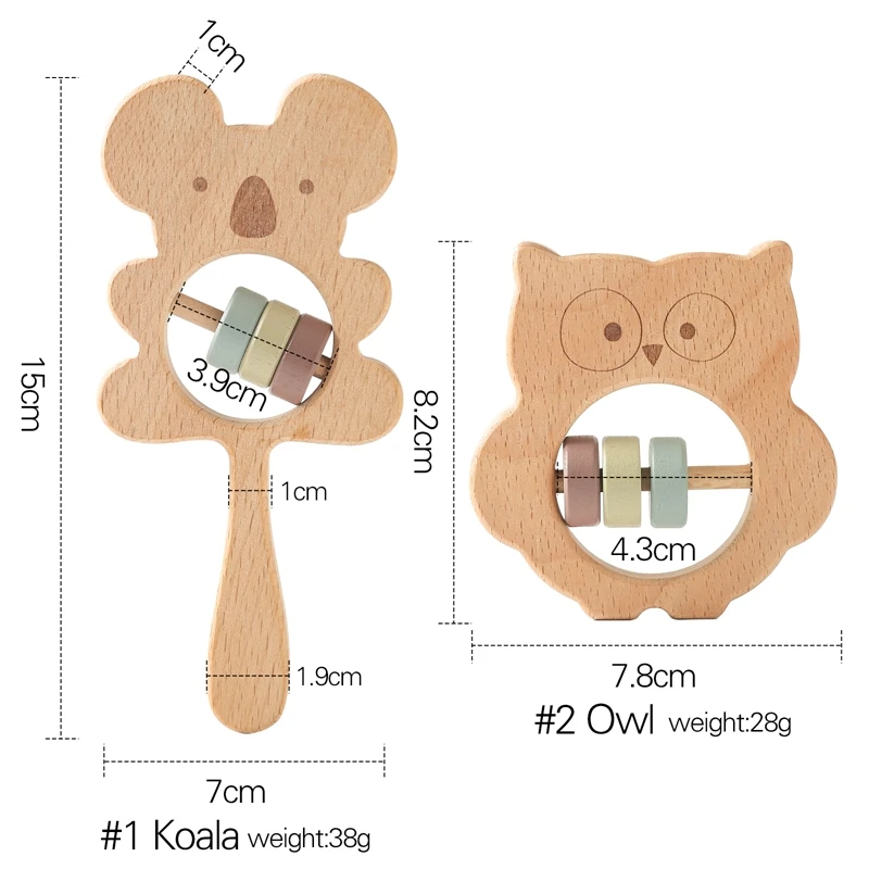 เด็กไม้Koala Hand Rattles Teetherของเล่นแหวนไม้Montessoriของเล่นนกฮูกรูปร่างดนตรีRattleสําหรับของขวัญเด็กTeethingของเล่น