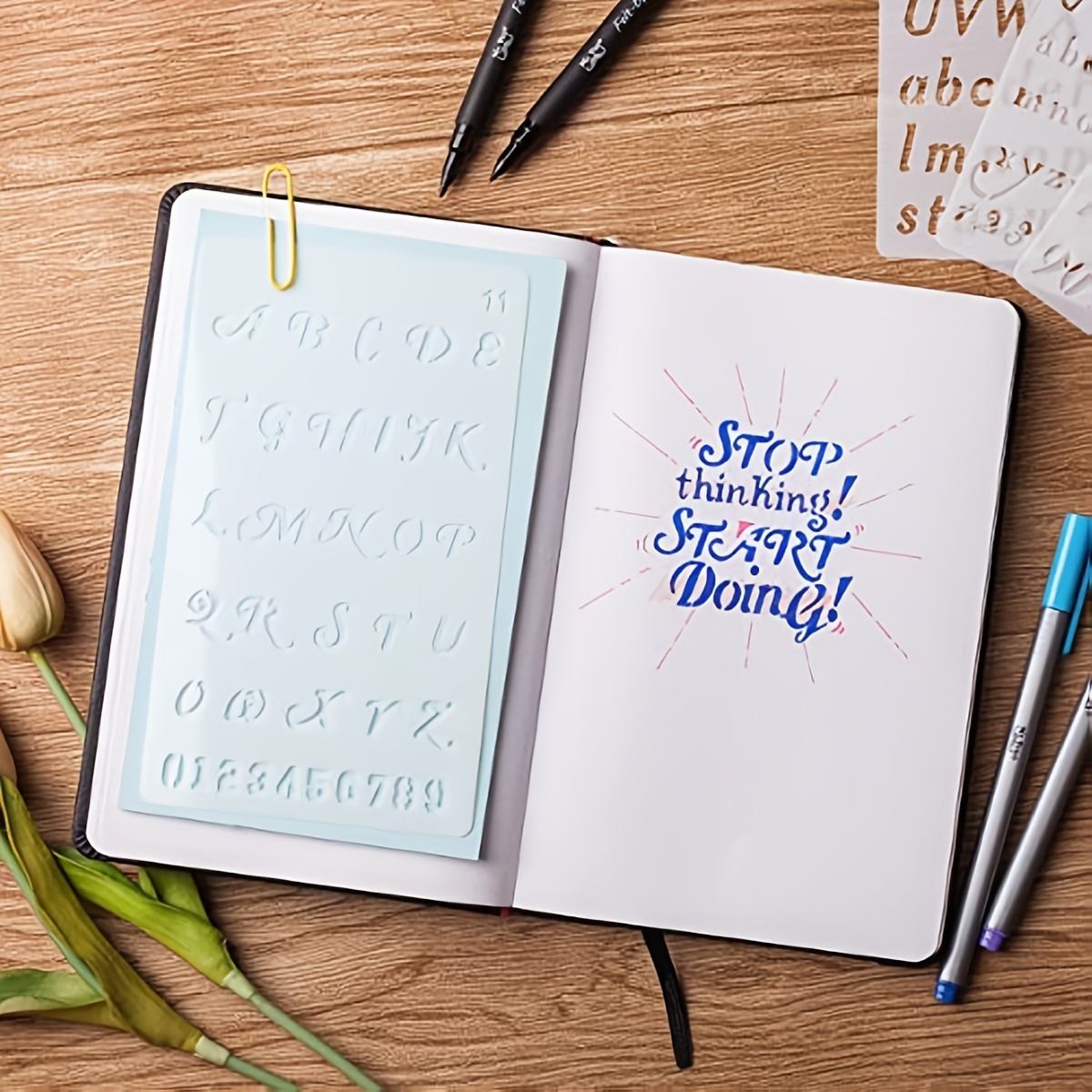 MOHAMM 12 Gói Có Thể Tái Sử Dụng Nhựa Bảng Chữ Cái Số Vẽ Tranh Stencils Cho Tạp Chí Viết Sổ Lưu Thủ Công DIY