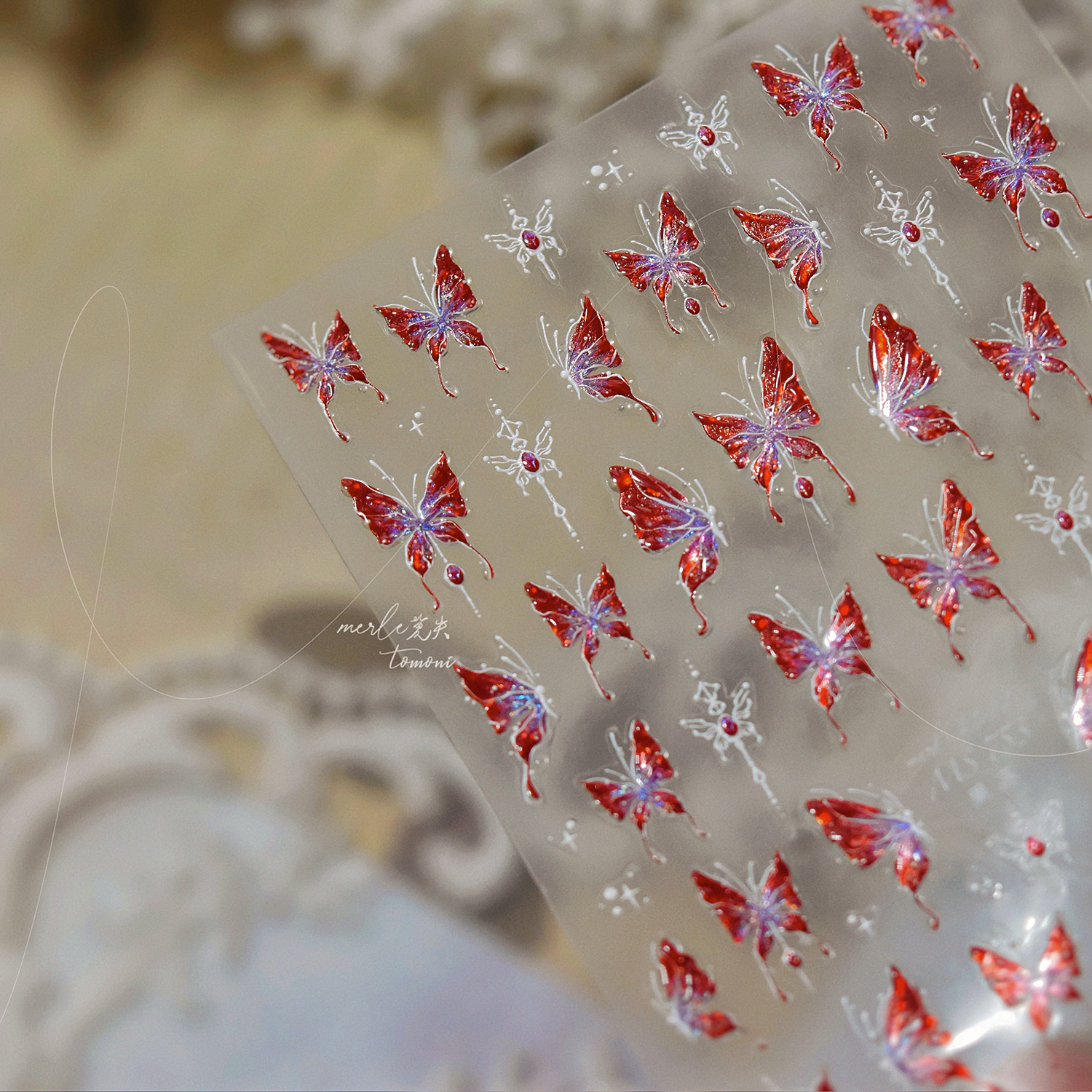 Red Butterfly 5D Nail Sticker Nail Art Decoration Spring Flowers Nail Art Decal Relief Sticker Press on Nails