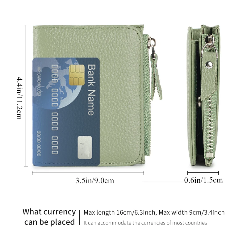 ผู้หญิงหนังแท้กระเป๋าสตางค์สั้นบาง RFID Blocking Bi-Fold กระเป๋าสตางค์ผู้ถือบัตรเครดิตคลิปเงินกระเป๋าสตางค์ซิปกระเป๋าเหรียญ